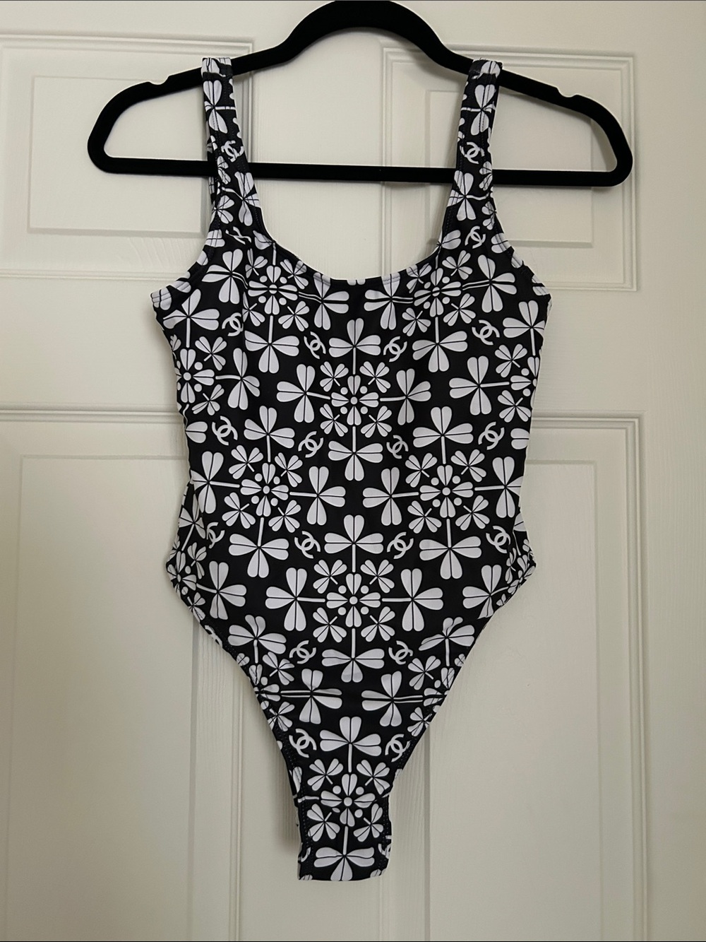 Womens Black & White Floral One-Piece Swimsuit